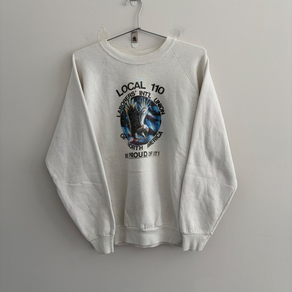 Vintage Fruit of the Loom Local 110 Laborers Union Sweatshirt XL White Eagle USA